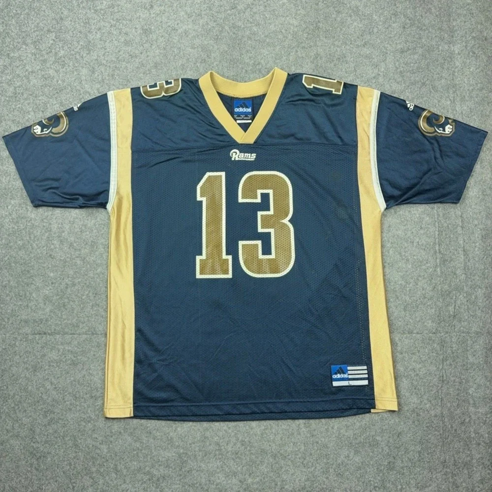 VTG St. Louis Rams Jersey Mens Large Blue Kurt Warner 13 Adidas Football 90s‎